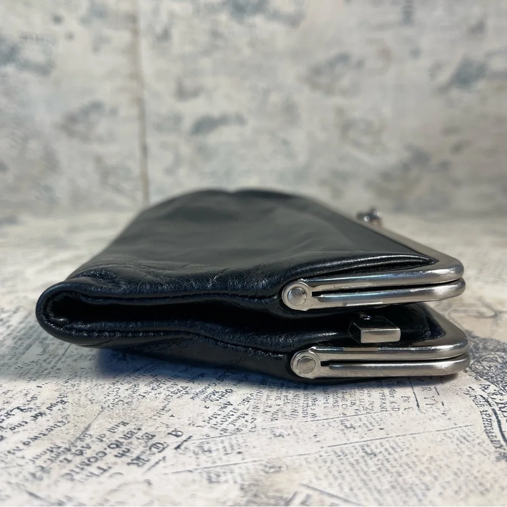 HOBO Lauren Black Leather Clutch Wallet Phone Organizer Vintage Style